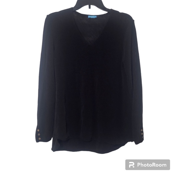 J. McLaughlin Sweaters - J. McLaughlin V Neck Open Knit Sweater Sz Large Black W/ 3 Decorative Buttons
